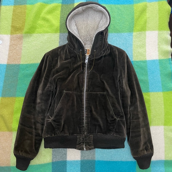 Vintage 70s William Barry fleece lined sherpa Hoodie coat Brown S - Picture 1 of 4